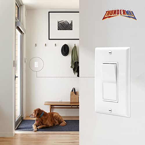[10 Pack] Thunderway 3-Way Decorator Wall Light Switch With Wall Plates, On/Off Paddle Switch, Gloss Finish, 15 Amp 120/277 Volt, Ul Listed, Residential Grade (White) #TOP5