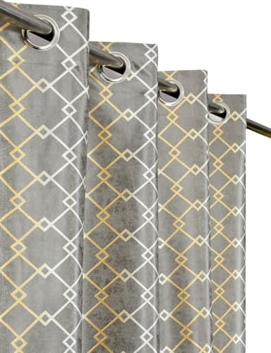Image of Check Designer Long Door Curtain for Living Room, Drawing Room | Bedroom Room 4X9 feet Long Curtain Set of 3 Pcs, Coffee