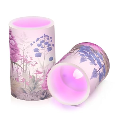 Kigai Watercolor Flowers Flameless Candles with Remote Control and Timer,Battery Operated LED Pillar Candles Adjustable Brightness for Ourdoor Indoor Use,Home Decor,2 Pack