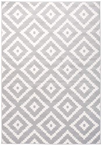 TAPISO Laila Teppich Modern Kurzflor Grau Weiß Geometrisch Marokkanisch Karo Design Wohnzimmer Schlafzimmer 80 x 150 cm – Bild 3