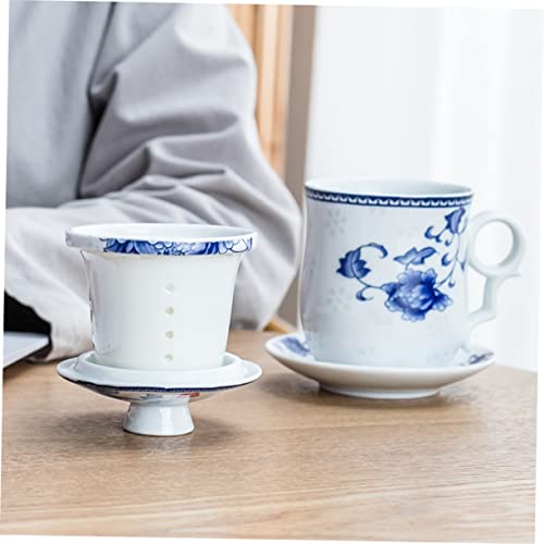 Luxshiny 2 Conjuntos Xícara De Chá De Porcelana Azul e Branca Caneca De Viagem Com Tampa Xícara De C