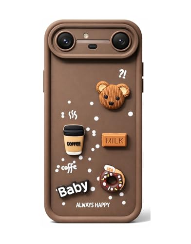 Image of Bintage Cute Fun Taddy Cartoon 3D Ball Bear Milk Cake Coffee Silicon Case Full Body & Camera Protection Back Cover Compatible for Tecno Pova Slim 5G - Brown