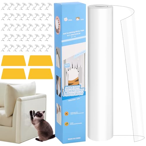 Zaxiva Protezione divano graffi gatto, pellicola autoadesiva 6m x 30cm, trasparente antigraffio per mobili, porte e pareti, copri divano antigraffio per gatto, proteggi divano gatti graffi