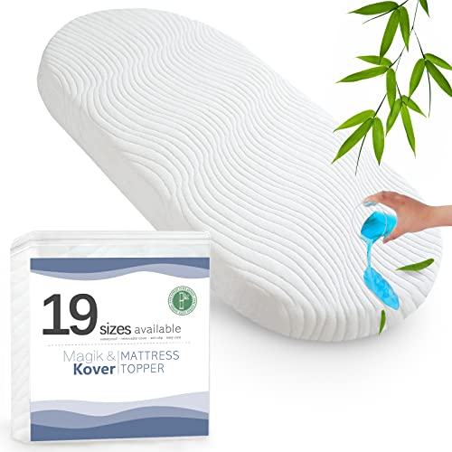Image of Multiple Sizes(19 Sizes), Bassinet Mattress Topper Fit for Graco Sense2Snooze, Chicco Close to You 3-in-1 Bassinet,Waterproof Oval Replacement Pad with Removable Mattress Cover, 18" x 29"