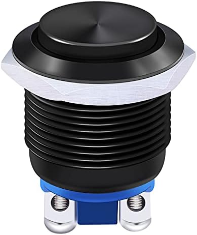 Twidec/19mm Waterproof Black Metal Shell Momentary Raised Top Push Button Switch 3A/12~250V SPST 1NO Start Button for car Modification Switch（Quality Assurance for 1 Years） M-19-BK-G