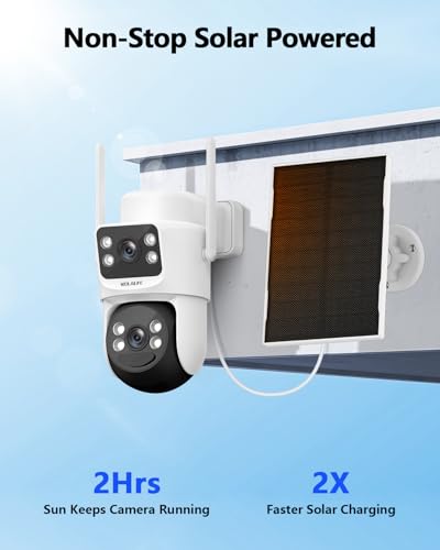 【All-in-One Security System】 Security Cameras Wireless Outdoor, WiFi Home Video Surveillance Systems, Solar Powered PTZ Security Camera System DVR Kits