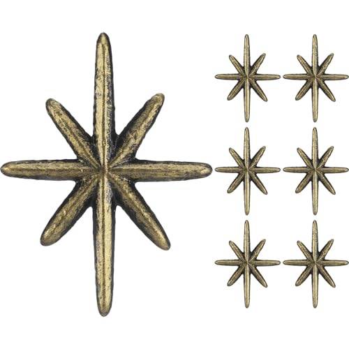 Otoolling 6 Set Unique Antique Gold Cast Iron Drawer Pulls & Cabinet Knobs 8-Pointed Star Unique Cabinet Knobs Add Mid-Century Modern Charm to Your Decor with Elegant Burst Design