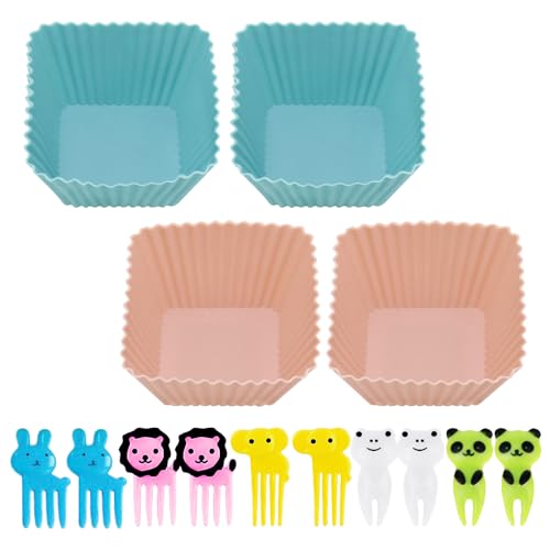 USHXVG 4 Square Muffin Boxes, 1 Portion With 10 Fruit Forks, Lunch Box Accessories, Lunch Box Accessories, Lunch Box Divider Box, Lunch Cake Box, Kitchen Lunch Baking Cup