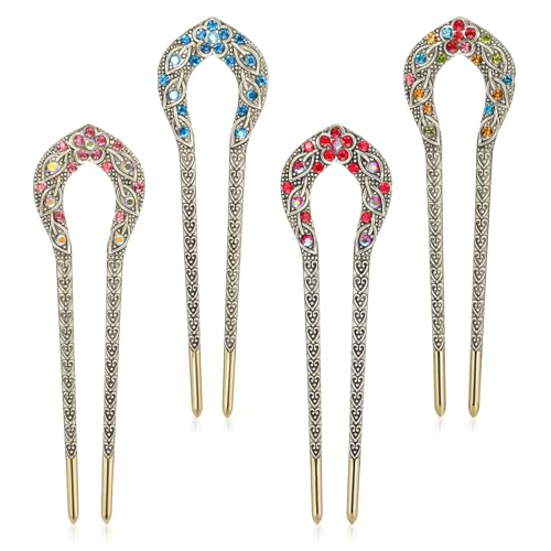 Sibba 4 horquillas francesas en forma de U, horquillas para el pelo, palillos de metal, pinzas para el pelo, pinzas para el pelo largo, accesorios para peinados para moños, trenzas para mujeres
