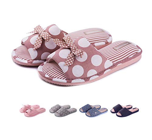 TWINS Fashion « Rimini » Zapatillas de casa Mujer Mulas algodón Interior cómodo Suela Estable Antideslizante Pantuflas Suaves Elegantes sin Ruido - Rosa Blanco 38/39
