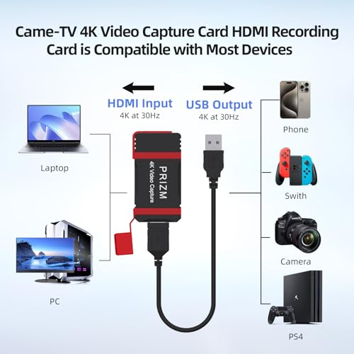 Placa de captura de vídeo HDMI 4K Came-TV com entrada 4K saída 4K para jogos, videoconferência, tran