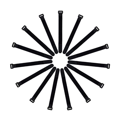 Patu Double Sided Hook and Loop Reversible Cinch Straps - 15 Pcs 8 x 3/4 Inch Reusable Cord Management Wire Organizer Fastening Cable Ties, Black