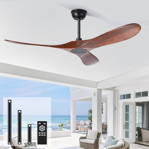 heimo 72 inch Ceiling Fan No Light，Indoor Outdoor 3 Blade Wood Ceiling Fans Without Lights for Patios Living Room Bedroom Extra Large Exterior Big Outside Wooden Fan with Remote(Walnut)