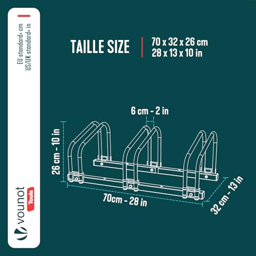 Vounot® Rastrelliera Per Biciclette, Rastrelliera Portabici, Installazione A Pavimento E Parete, 3 Posti, Argento - 3