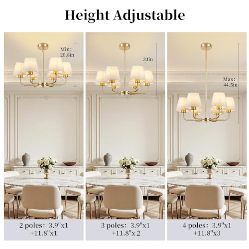 Farmhouse Chandelier, 6-Light Gold Chandelier with beige Fabric Shades - image 3