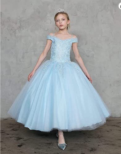 Girl's Off Shoulder Pageant Ball Gowns Kids Spaghetti Strap Princess Birthday Party Formal Gowns Tulle3