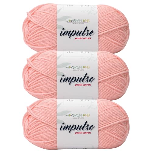 Image of WOAFashions Impulse Hand Knitting & Crochet Yarn, Premium Acrylic, 4 : Medium (Peach Pink) (3x100gms / 3.5oz / 200mtr / 218yds)