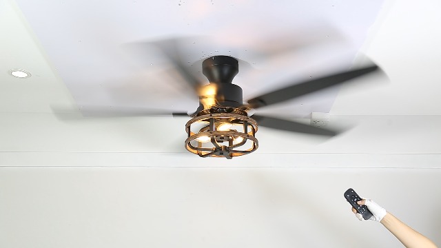 Image of 52 inch Farmhouse Rustic Flush Mount Caged Ceiling Fan with Light