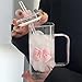 YINXIANJIN 13Oz Square Glass Cups with Lids and Straws，Heat Resistant Glass Tumbler with Handle Bow Knot Transparent Drinking Glasses for Water,Juice,Iced Coffee,Milk,Tea (pink)