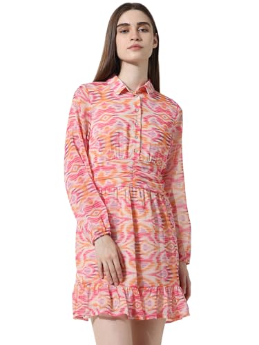 Image of ONLY Floral Printed Shirt Collar Tiered Chiffon Fit & Flare Dress