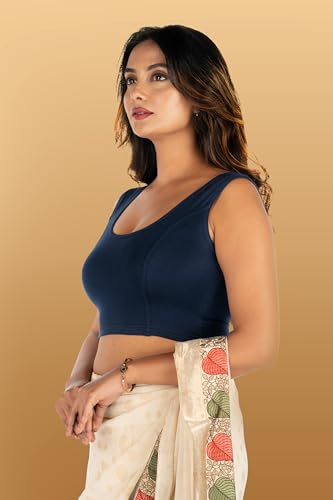 Image of Abhi Readymade Saree Blouse for Women- Sleeveless, Round Neck, Regular-fit, Stretchable, Pull-on Style Blouse