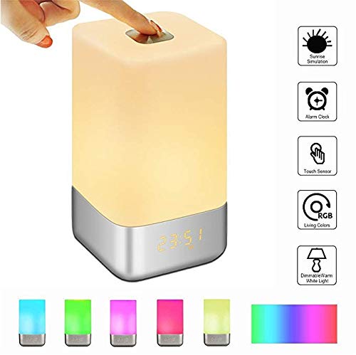 Preisvergleich Produktbild Multifunktionale Natürliche Wecklampe, Nachttisch Berühren Bunte Wecktisch Lampe Natürliche Wecklicht weiß