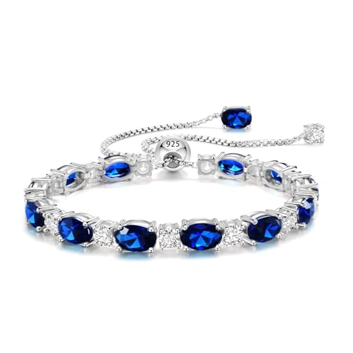 Adjustable Birthstone Tennis Bracelet for Women, 925 Sterling Silver Plated with White Gold Chain