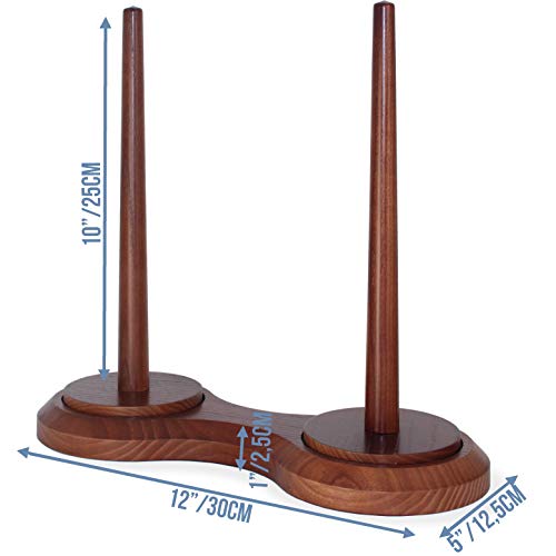 Barva Double Wood Yarn Holder Advanced Metal Twirling Mechanism Lazy Susan Big Stand Ball Spindle Sewing Crocheting Tool Wool Cord Organizer Ribbon Storage Knitting Embroidery Thread Crochet Accessory #TOP2
