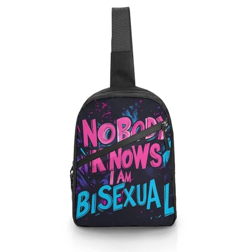 Nobody Knows I Am Bisexual Chest Bag Foldable Crossbody Unisex Pack Travel Hiking Adjustable Shoulder Straps Sling Bags