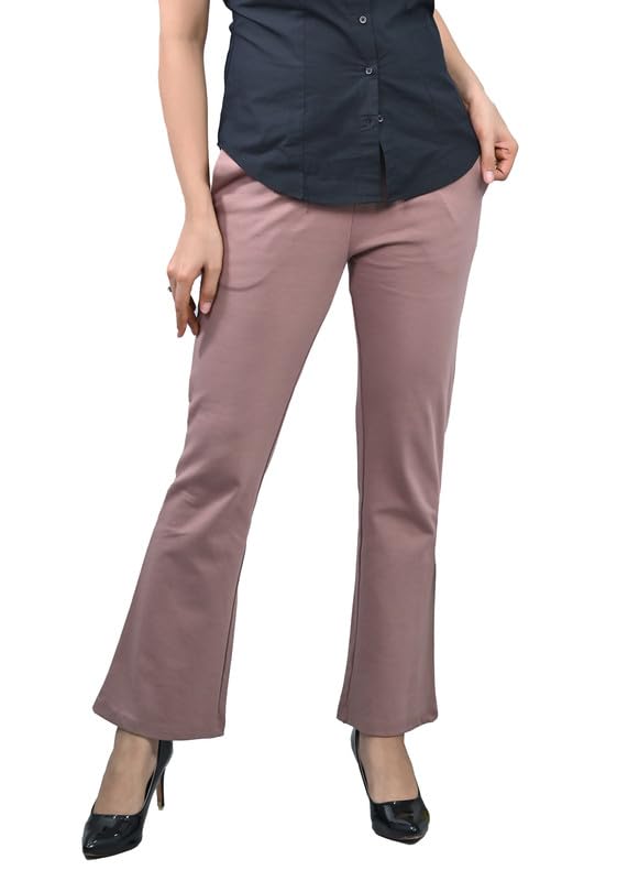 Image of Mlada Bootcut Flare Pants for Women Stretch Cotton Knit Boot Cut Mid Waist Flared Trouser Elastic Waist Band Utility Pockets for Formal Office Work Wear,Travel-Regular /Plus Size