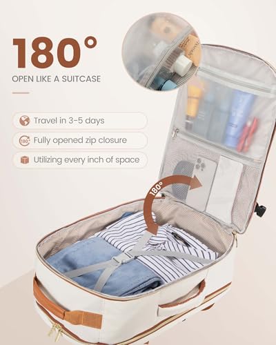 Image of LOVEVOOK Travel Backpack for Women & Men 40L,Airline Approved Carry On Backpack Travel Essentials,TSA Carry on Luggage,Waterproof Personal Item Travel Bag,Suitcase with 3 Packing Cubes,Beige-Brown