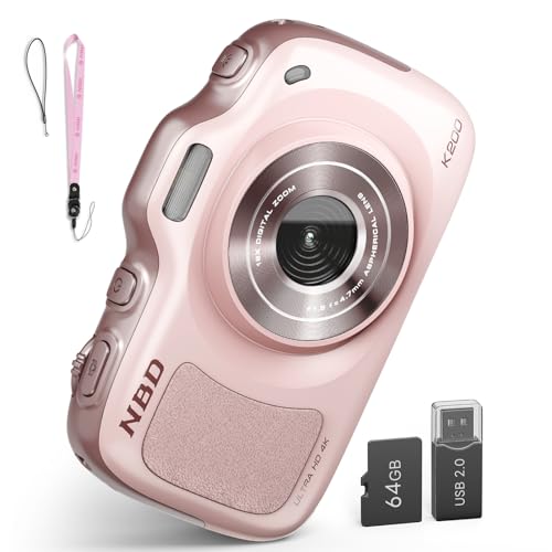 NBD 64MP 4K Kompaktkamera, 16x Zoom mit Autofokus, 120g Ultra-Leicht, 16 Filter Unterstützt - Inkl. 64GB TF-Karte (Rosa)