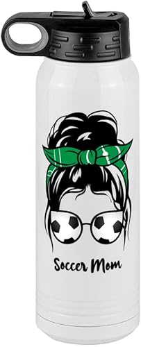 Soccer Mom - Botella de agua de 30 onzas, color camello polar blanco con tapa con pajilla, acero inoxidable, aislado al vacío