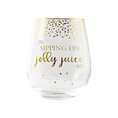 Splosh Christmas Stemless Glass - 'Sipping on Jolly Juice'. Stemless Christmas Glasses Make The Perfect Christmas Gifts for Mum. Add This to Your Wine Glasses Collection This Christmas Cover