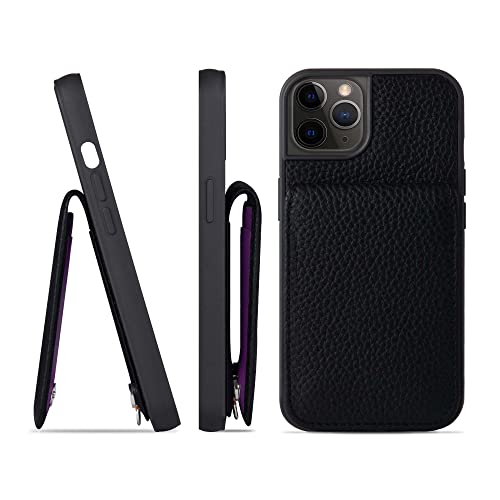 iPhone12 Pro / iPhone12 ケース 本革 シュリンクカーフレザー カードポケット フラップ スタンド機能 ショルダーストラップ 耐衝撃 ハンドメイド ギフト シンプル メンズ レディース スマホケース 黒 クロ ブラック SCPG-12Pro-Black