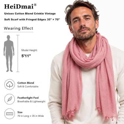 Image of Lightweight Cotton Blend Scarf for Women Men | Large,Breathable,Thin,Soft,Crinkle Scarf,Hijab Head Wrap,NeckScarf,Everyday,Travel Scarf,Summer Dress Scarves Holiday Gift