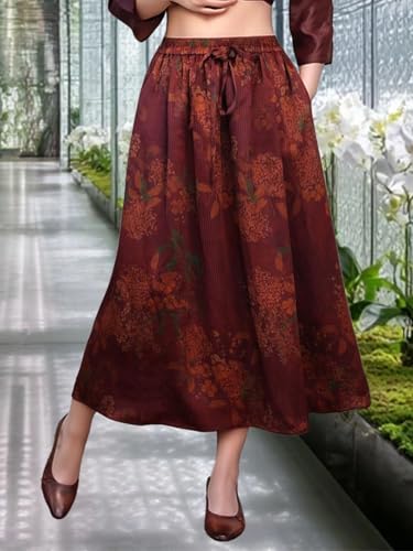 HangErFeng Women Silk Fragrant Cloud Yarn Print Skirt 1332