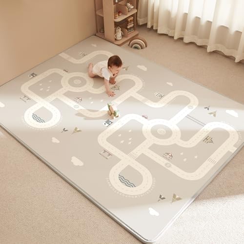 BEIESTATE One-Piece Reversible Baby Play Mat 79’’ x 55’’ Rollable Waterproof Baby Mat for Floor, Non-Slip Thickened XPE Foam Baby Playmat, Double-Sided Playpen Mat for Babies, Infants and Toddlers