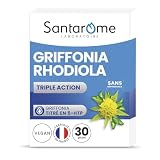 Santarome Bio - Griffonia Rhodiola | Complément Alimentaire Stress Emotionnel et Humeur | Apaise le Stress & Equilibre l'Humeur - A base de Griffonia et Rhodiola | 30 gélules | Végan | Made In France