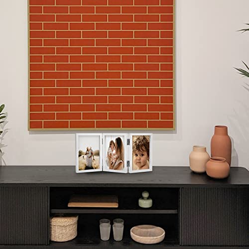 3 Picture Frame 4X6 Triple Hinged Mdf Wood With Glass Front Three Opening Photo Frame Stand Vertical On Tabletop, White #TOP4