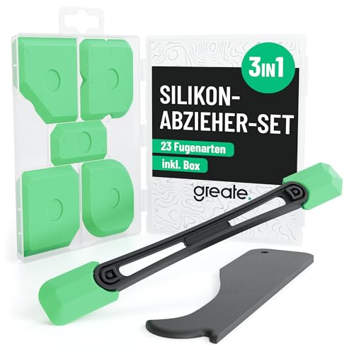greate Silikon Abzieher Fugen Set 7-teilig - 5x flexible Fugenglätter Silikon 1x Fugenabzieher Stab für schwer erreichbare Stellen 1x Silikonentferner - Silikonfugen Abzieher - Silikonabzieher