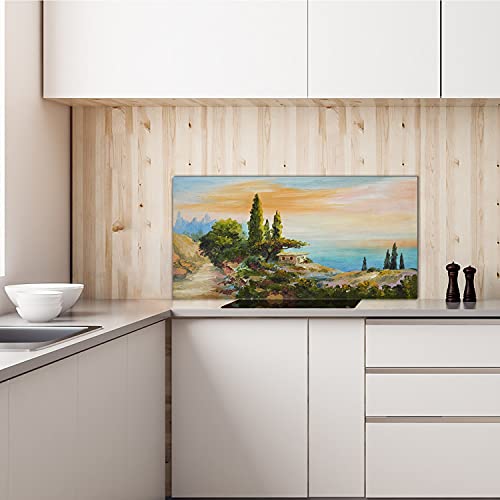 Crédence de cuisine 140x70cm en verre trempé adhésif motif sunset
