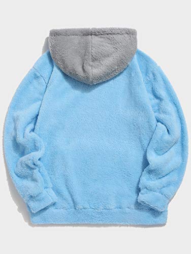 ZAFUL Color Blocking Fuzzy Hoodie Unisex Men Sherpa Pullover Loose Fluffy Sweatshirt2