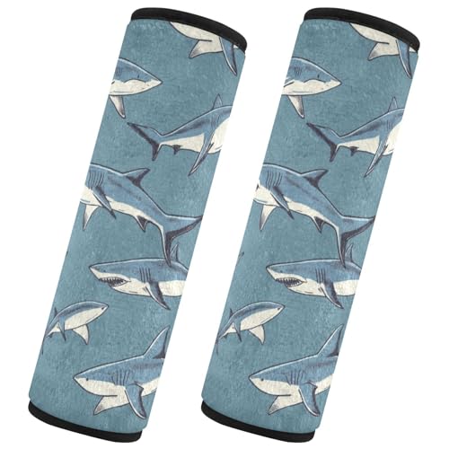 Seat Belt Covers 2 Pack Sharks Car Seat Strap Covers Super Soft Cartoon Car Seat Neck Cover for Boys Girls Adults Babies M
