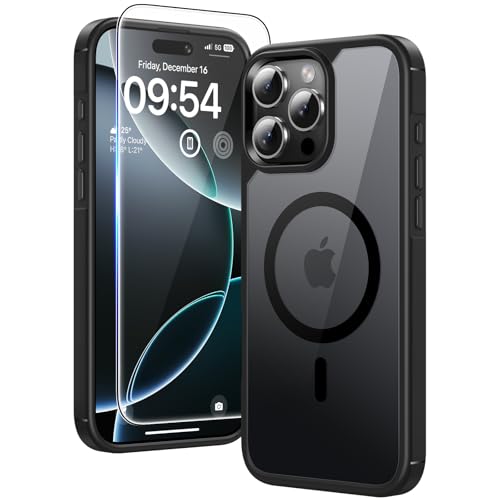 Image of TAURI for iPhone 16 Pro Case, Compatible with MagSafe, Black | with Screen Protector, Not-Yellowing Military-Grade Protection, Shockproof Slim Magnetic Case for iPhone 16 Pro