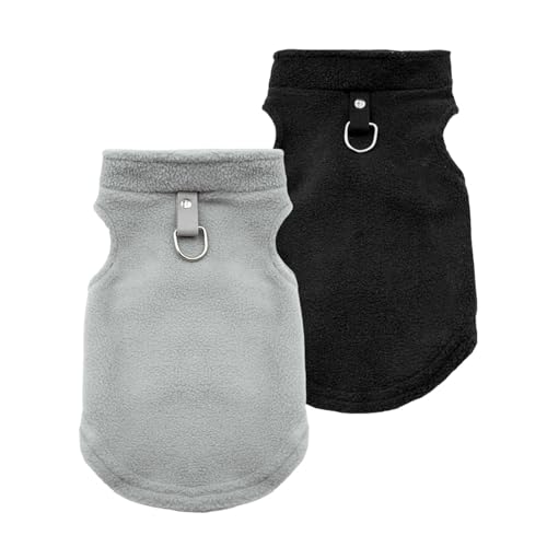 TenaLucy 2 Pièces Pull Chien,Pull-Overs avec Anneaux en D Veste d'hiver pour Chien Manteau d'hiver pour Chiens Manteau pour Petite Taille Veste Vetement pour Chihuahua（Noir, Gris） S