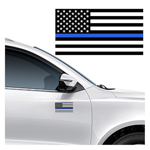 Image of American Flag Decal Thin Blue Line Sticker, 5.8 inchx3 inch Blue Lives Matter Flag Sticker Vinyl US Flag Decal - Support Police Law Enforcement Officer Sticker for Car, Truck, Window, Bumper (Classic Flag)