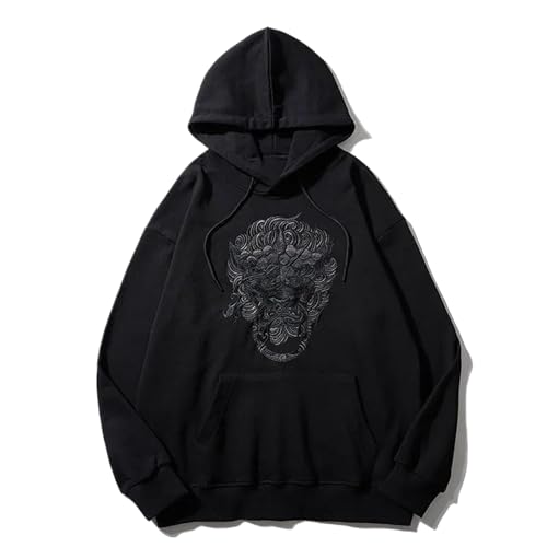 Sweat à capuche tendance avec poche avant pour hommes, style lion chinois urbain