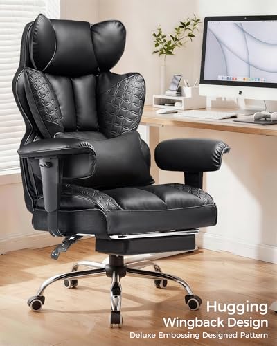 COMHOMA Big and Tall Office Chair Heavy Duty Gaming Chair with Deluxe Embossing Leather High Back Wider Ergonomic Computer Chair with Foot Rest 150°Reclining Pocket Spring Lumbar Support — view 3