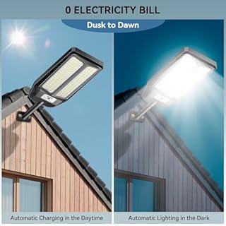 VOOJOY Solar Street Lights Outdoor, 7000K Solar Light Outdoor LED Street Light Dusk to Dawn, LED Wide Angle Lamp with Motion Sensor and Remote Control, for Parking Lot, Yard, 5000W, 2 Pack